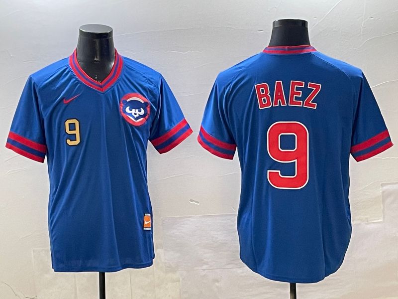 Men Chicago Cubs #9 Baez Blue Throwback Game 2025 Nike MLB Jersey style 4->chicago cubs->MLB Jersey